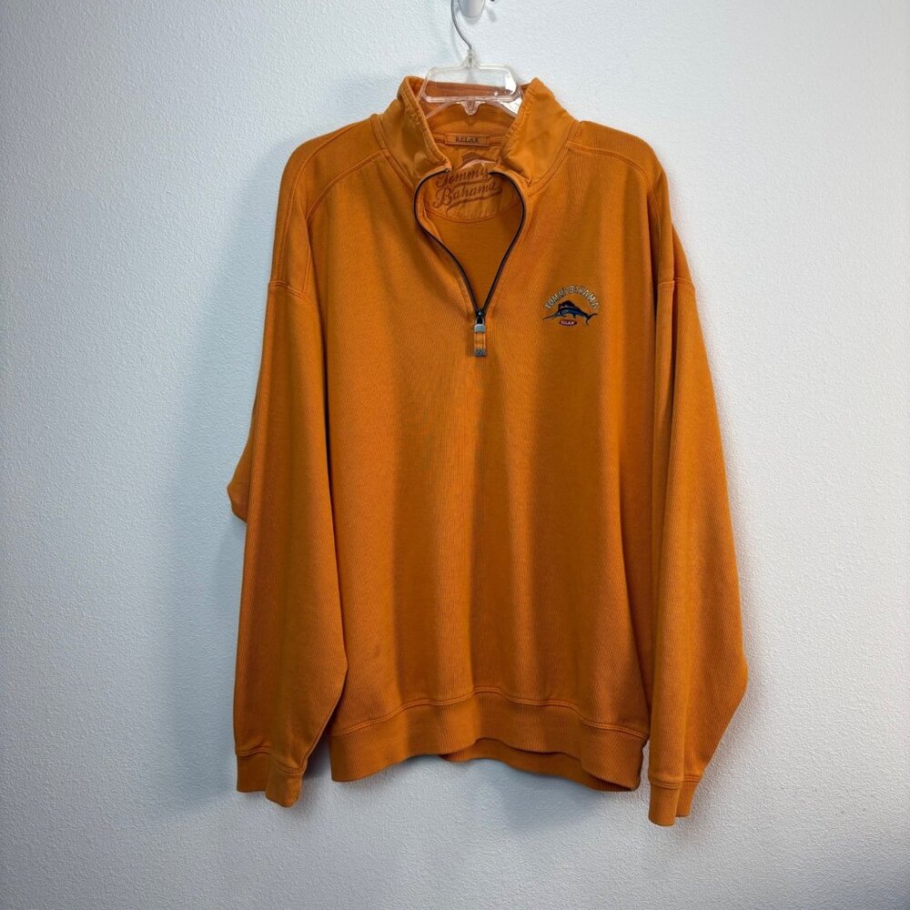 Tommy Bahama Mens Relax 1/4 Zip Pullover Sweater Orange XL Cotton Ribbed Top